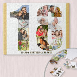 18e verjaardag Foto collage neutraal nummer 18 Legpuzzel<br><div class="desc">Creëer uw eigen foto-puzzel voor een unieke 18e verjaardagscadeau. Terwijl 12 douanefoto's, heeft de fotopuzzel een gedempte gele grens. Het kan verder gepersonaliseerd worden met een naam en/of kort bericht, dat in moderne bronzen typografie wordt geletterd. Het nummer 18 fotocollage heeft een verscheidenheid van landschaps-, vierkant- en portretfoto's, die u...</div>