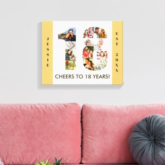 18e verjaardag Foto Collage nummer 18 Neutraal Canvas Afdruk (Insitu (Woonkamer))