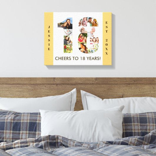 18e verjaardag Foto Collage nummer 18 Neutraal Canvas Afdruk (Insitu (Slaapkamer))