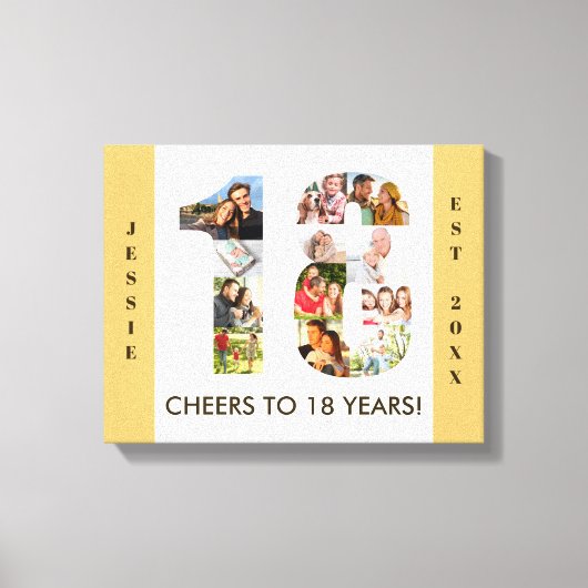 18e verjaardag Foto Collage nummer 18 Neutraal Canvas Afdruk (Voorkant)