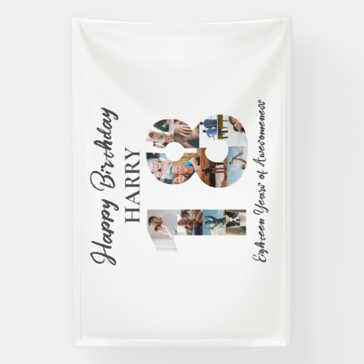 18e Verjaardag Foto Collage Party Banner (Verticaal)