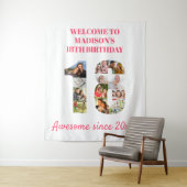 18e verjaardag Foto Collage Pink Backdrop Wandkleed (In situ)