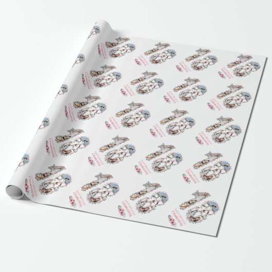18e verjaardag Foto Girl Collage Pink Flower White Cadeaupapier (Uitgerold)
