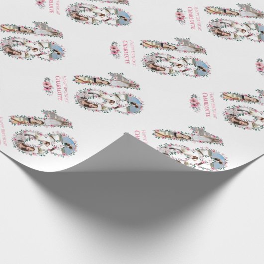18e verjaardag Foto Girl Collage Pink Flower White Cadeaupapier (Hoek)
