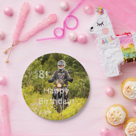 18e verjaardag foto jongen papieren bordje (Feest)