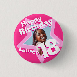 18e Verjaardag foto leuke hot pink knop/badge Ronde Button 3,2 Cm