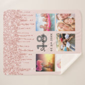 18e verjaardag foto roos gouden blush roze sherpa deken (Voorkant (horizontaal))