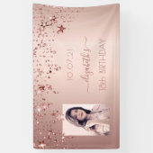 18e verjaardag foto roos gouden roze glittersterre spandoek (Verticaal)