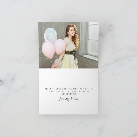 18e Verjaardag Foto Roze Bow Wildflower Gevouwen Bedankkaart (Binnen)