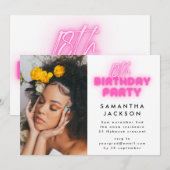 18e verjaardag Foto roze Neon Lumo Licht Kaart (Voorkant / Achterkant)