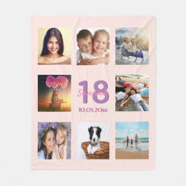 18e verjaardag fotocollage roos goudroze fleece deken