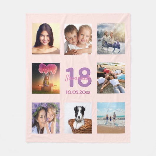 18e verjaardag fotocollage roos goudroze fleece deken (Voorkant)