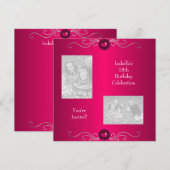 18e Verjaardag Foto's Roze Zilveren Juweel Trim Kaart (Voorkant / Achterkant)