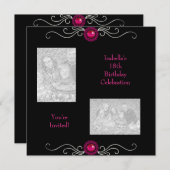 18e Verjaardag Foto's Zwart Zilver Roze Juweel Tri Kaart (Voorkant / Achterkant)