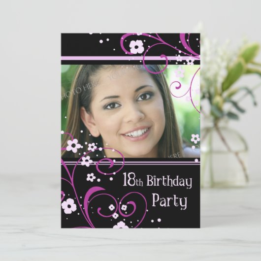 18e verjaardag Fotouitnodigingskaart Kaart (Staand voorkant)