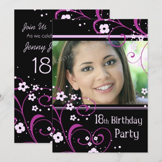 18e verjaardag Fotouitnodigingskaart Kaart (Voorkant / Achterkant)