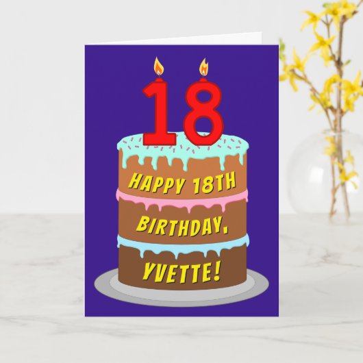 18e verjaardag: Fun Cake and Candles + Custom Name Kaart (Gele Bloem)