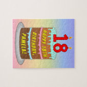 18e verjaardag: Fun Cake and Candles + Custom Name Legpuzzel (Horizontaal)
