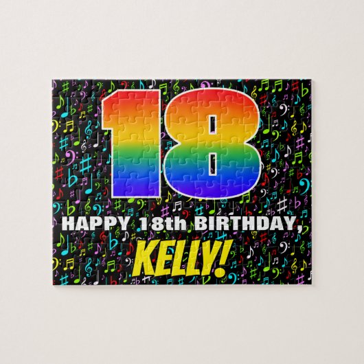 18e verjaardag — Fun, Colorful Music Symbols & "18 Legpuzzel (Horizontaal)