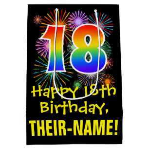 18e verjaardag: Fun Fireworks Pattern + Rainbow 18 Medium Cadeauzakje