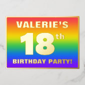 18e verjaardag: Fun, kleurrijk regenboogpatroon Folie Uitnodiging (Voorkant)