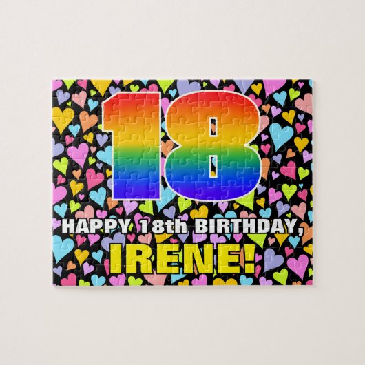 18e verjaardag — Fun, liefhebbende hartvormen + "1 Legpuzzel (Horizontaal)