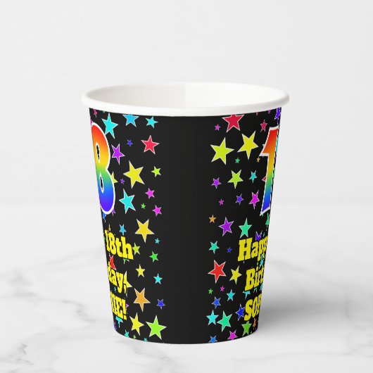18e verjaardag: Fun Stars Pattern en Rainbow 18 Papieren Bekers (Links)
