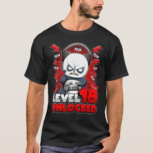 18e verjaardag Gamer Panda Level 18 Unlocked Gamin T-shirt (Voorkant)