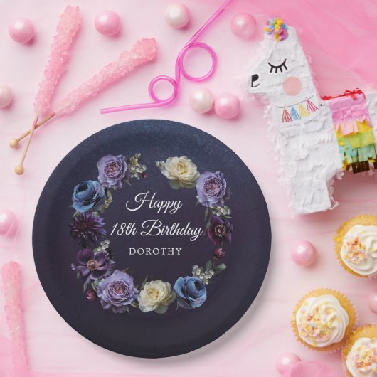 18e verjaardag gepersonaliseerde Moody Paarse bloe Papieren Bordje (Feest)
