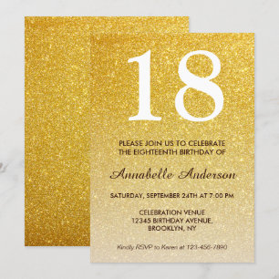 18e verjaardag Glam Yellow Gold Glitter Ombre Kaart