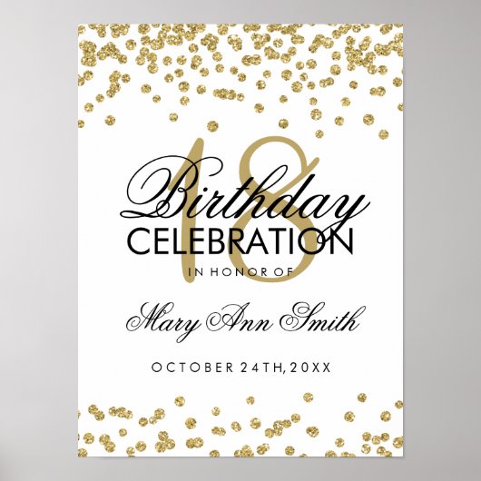 18e verjaardag Glitter Confetti White Poster (Voorkant)