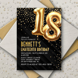 18e verjaardag Gold Black Invitation Kaart