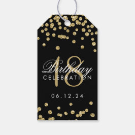 18e verjaardag Gold Faux Confetti zwart Cadeaulabel