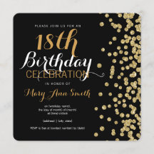 18e verjaardag Gold Faux Confetti zwart