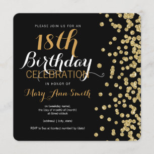 18e verjaardag Gold Faux Confetti zwart Kaart