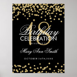 18e verjaardag Gold Faux Confetti zwart Poster