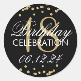 18e verjaardag Gold Faux Confetti zwart Ronde Sticker