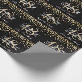 18e verjaardag Gold Faux Glitter Confetti Black Cadeaupapier