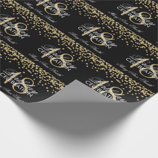 18e verjaardag Gold Faux Glitter Confetti Black Cadeaupapier (Hoek)