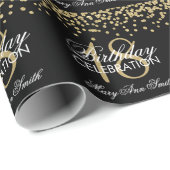 18e verjaardag Gold Faux Glitter Confetti Black Cadeaupapier (Rol Hoek)