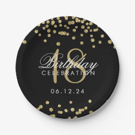 18e verjaardag Gold Faux Glitter Confetti Black Papieren Bordje