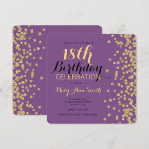 18e verjaardag Gold Faux Glitter Confetti Paars Kaart