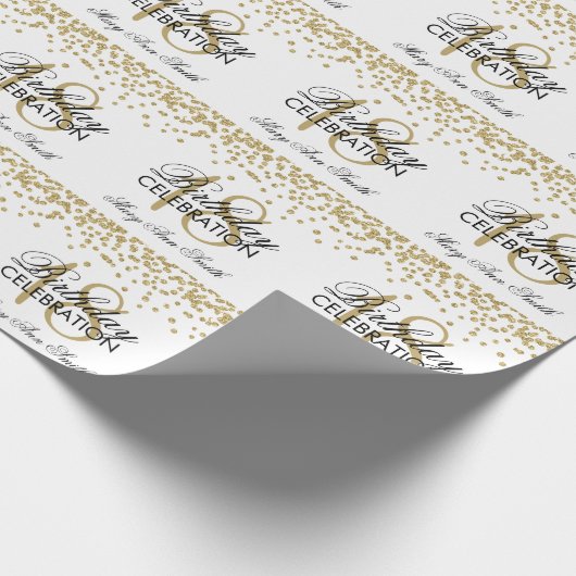 18e verjaardag Gold Faux Glitter Confetti White Cadeaupapier (Hoek)