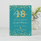 18e verjaardag Gold Glam Glitter Licht Blauwgroen Kaart (Staand voorkant)