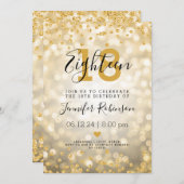 18e verjaardag Gold Glam Glitter Lights Kaart (Voorkant / Achterkant)