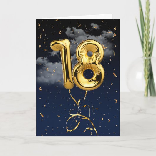 18e verjaardag Gold Mylar ballon en Confetti Card Kaart (Voorkant)
