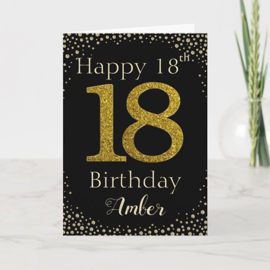 18e verjaardag Golden Glitter Kaart (Voorkant)