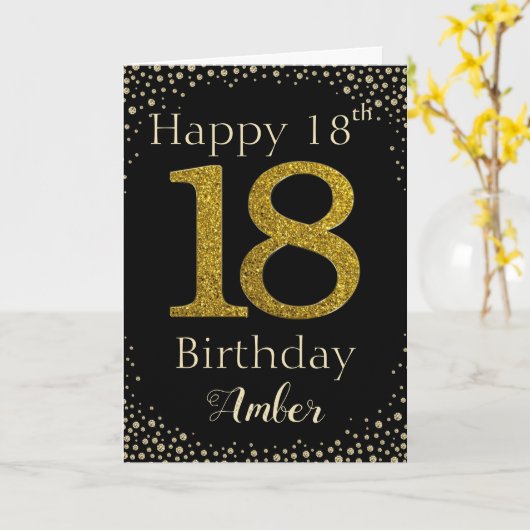 18e verjaardag Golden Glitter Kaart (Gele Bloem)