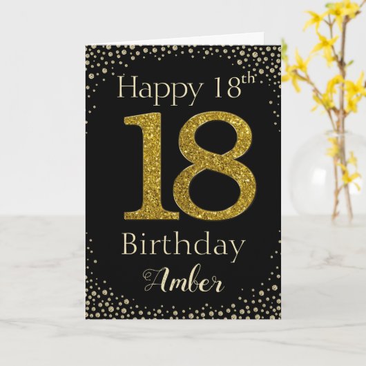 18e verjaardag Golden Glitter Kaart (Gele Bloem)