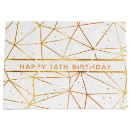 18e verjaardag goud geometrisch patroon wit groot cadeauzakje
